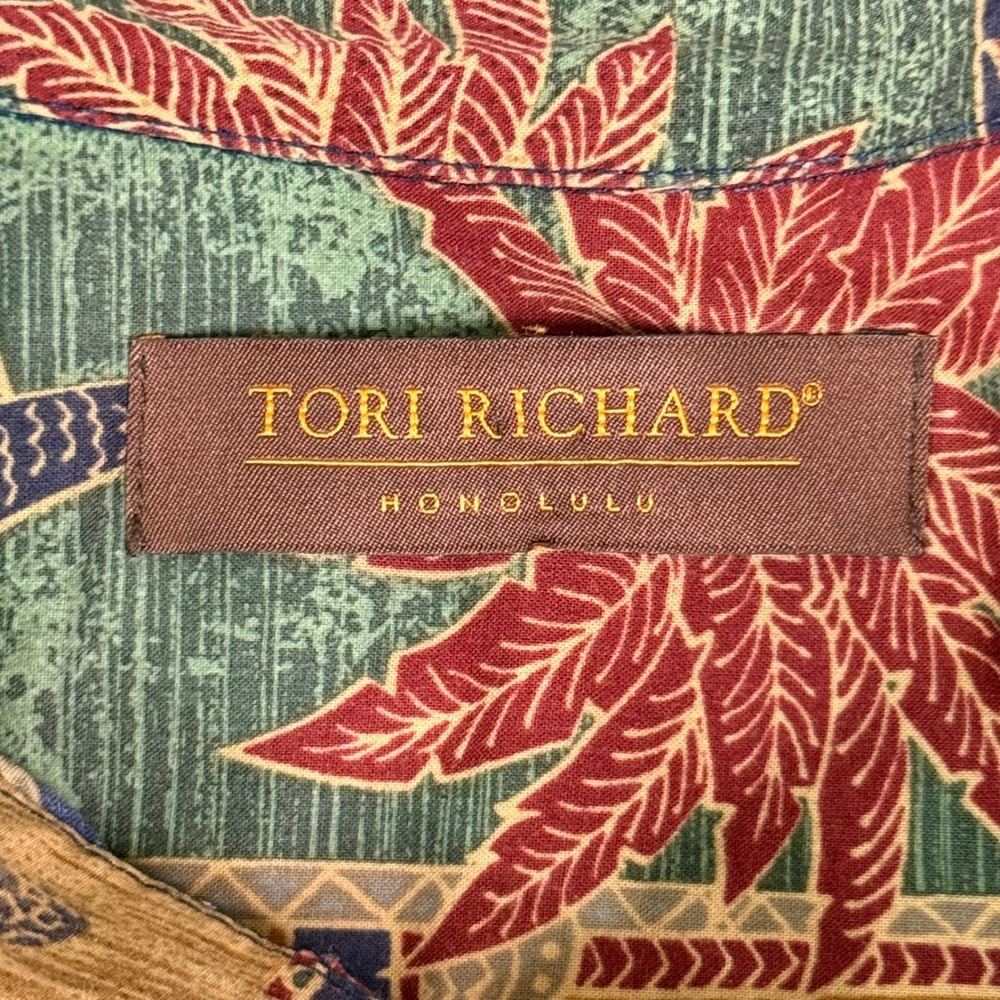 Tori Richard Mens 2XL Cotton Lawn Hawaiian Shirt Sea Turtle Fish Palm Tree Blue - Picture 4 of 12